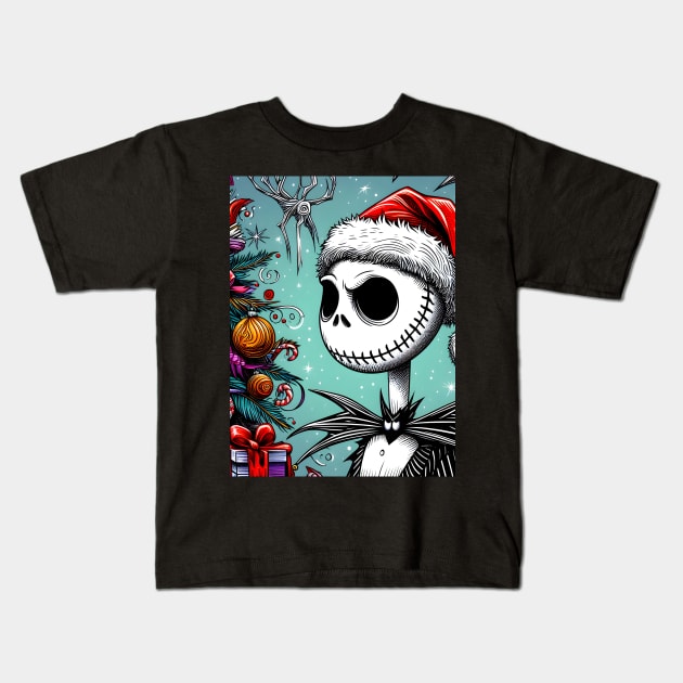 Elevate Your Holidays: Unique Jack Skellington Christmas Art for a Whimsical Celebration! Kids T-Shirt by insaneLEDP